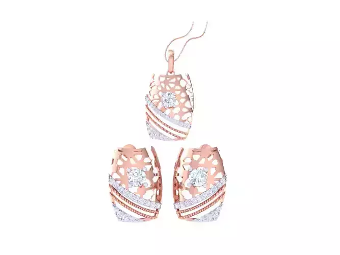 Solitaire Earring Pendant Set 3dm STL OBJ FBX Renders Details