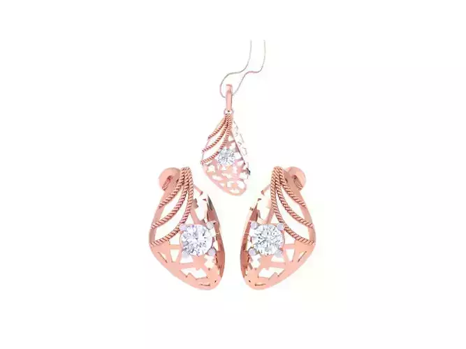 Solitaire Earring Pendant Set 3dm STL OBJ FBX Renders Details