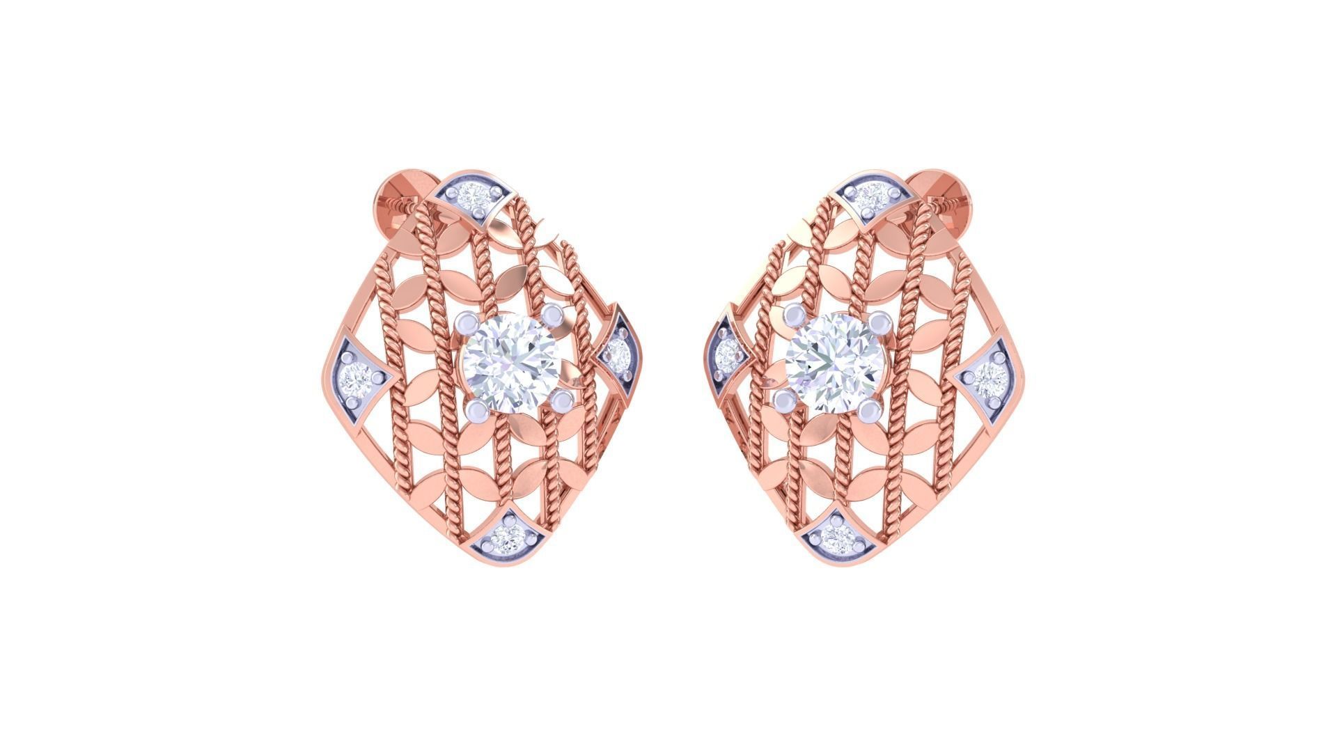 Solitaire Earring Pendant Set 3dm STL OBJ FBX Renders Details 3D print model_1