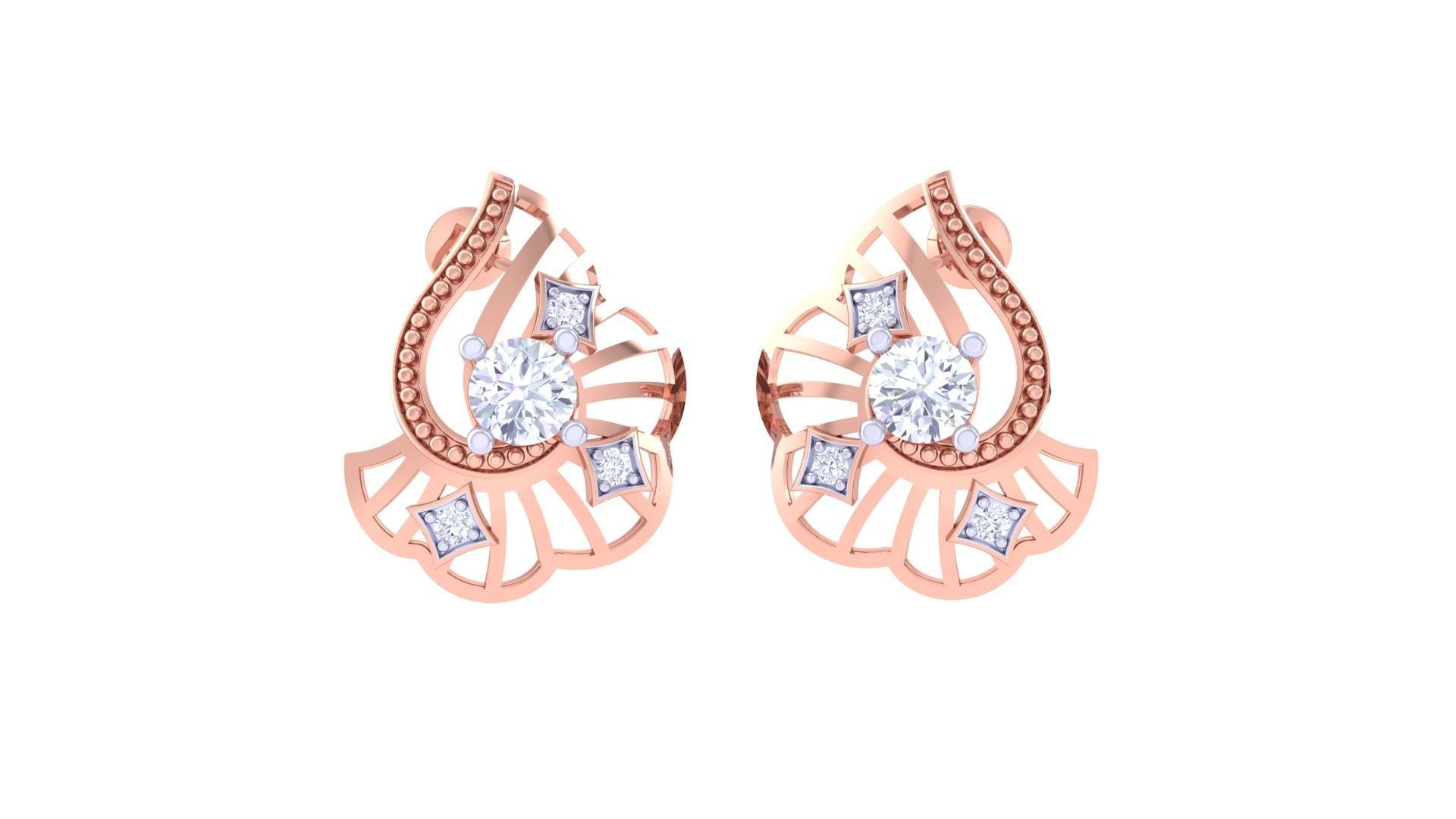 Solitaire Earring Pendant Set 3dm STL OBJ FBX Renders Details 3D print model_1