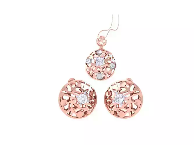 Solitaire Earring Pendant Set 3dm STL OBJ FBX Renders Details
