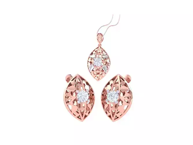 Solitaire Earring Pendant Set 3dm STL OBJ FBX Renders Details 3D print model