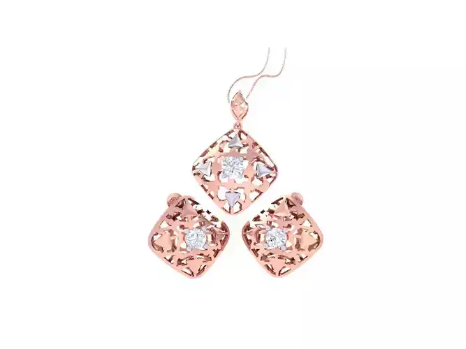 Solitaire Earring Pendant Set 3dm STL OBJ FBX Renders Details 3D print model