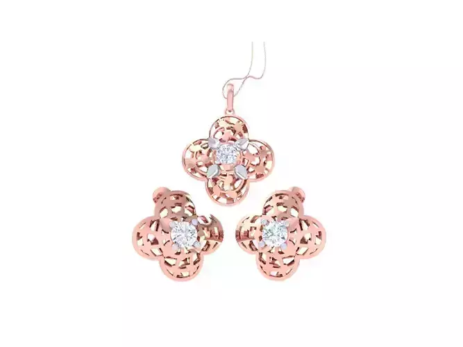Solitaire Earring Pendant Set 3dm STL OBJ FBX Renders Details