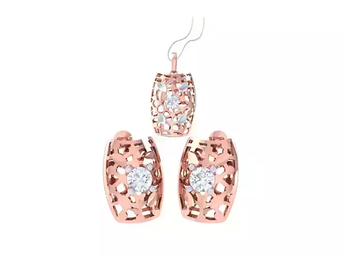 Solitaire Earring Pendant Set 3dm STL OBJ FBX Renders Details 3D print model