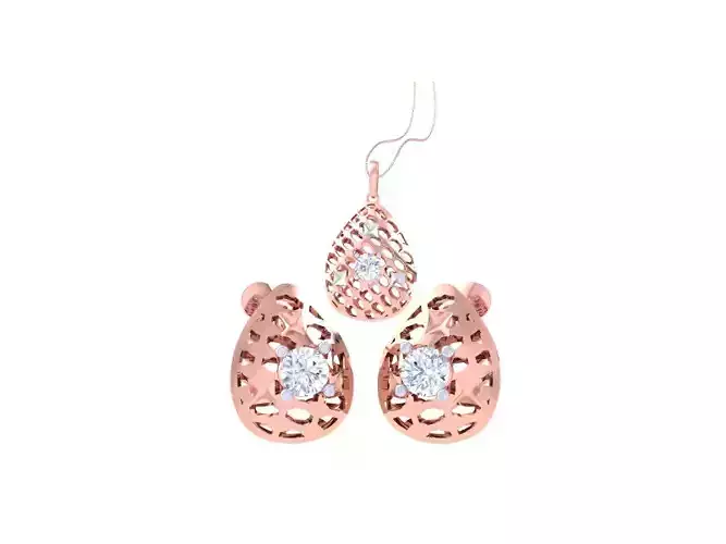 Solitaire Earring Pendant Set 3dm STL OBJ FBX Renders Details