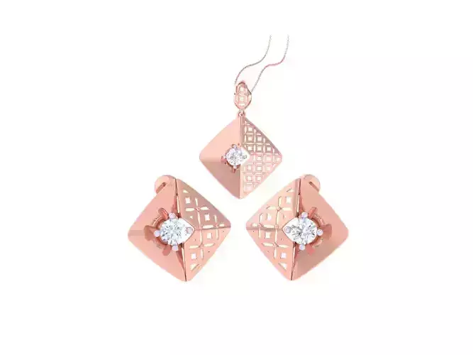 Solitaire Earring Pendant Set 3dm STL OBJ FBX Renders Details