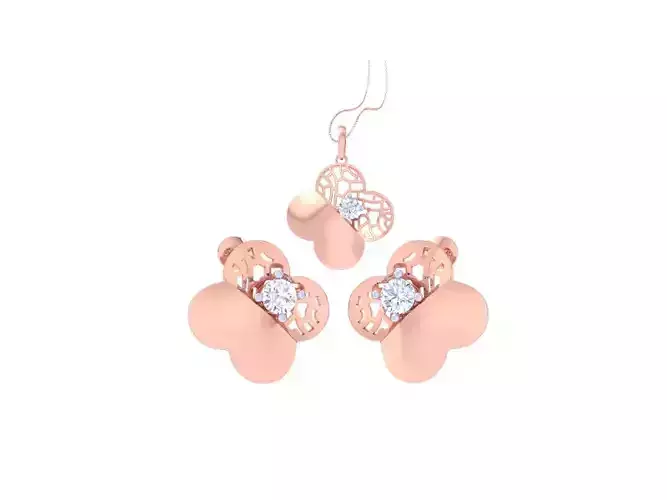 Solitaire Earring Pendant Set 3dm STL OBJ FBX Renders Details 3D print model