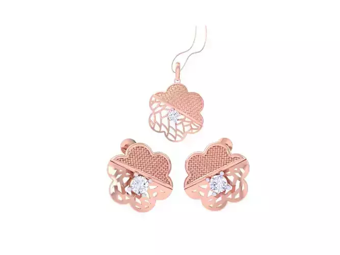 Solitaire Earring Pendant Set 3dm STL OBJ FBX Renders Details 3D print model