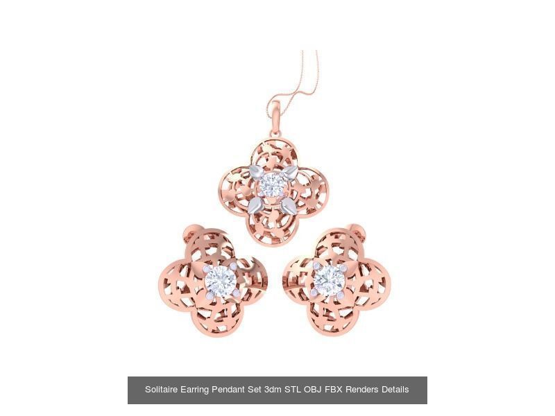 30 Solitaire Earring Pendant Set 3dm STL OBJ Details Collection _17