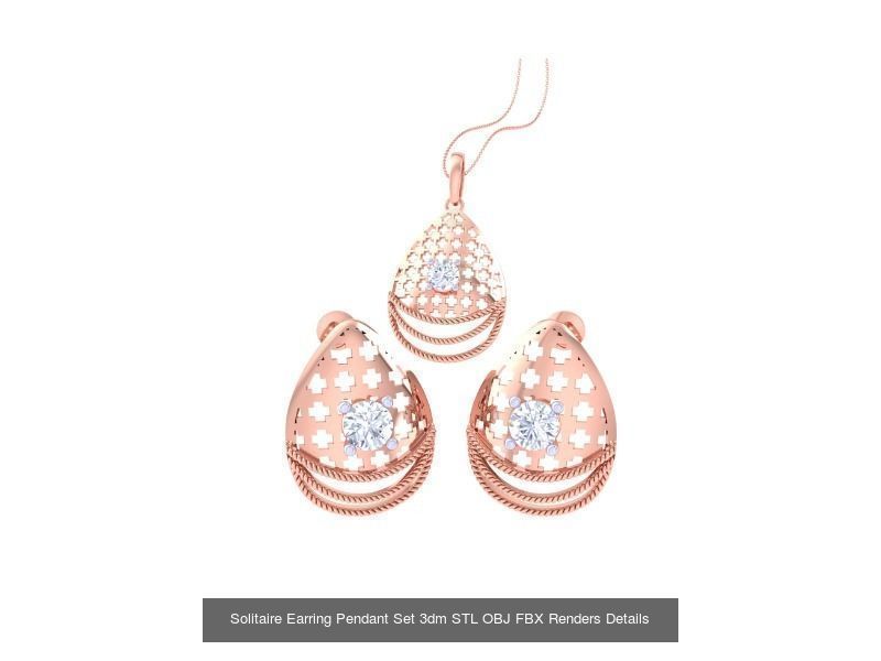 30 Solitaire Earring Pendant Set 3dm STL OBJ Details Collection _3