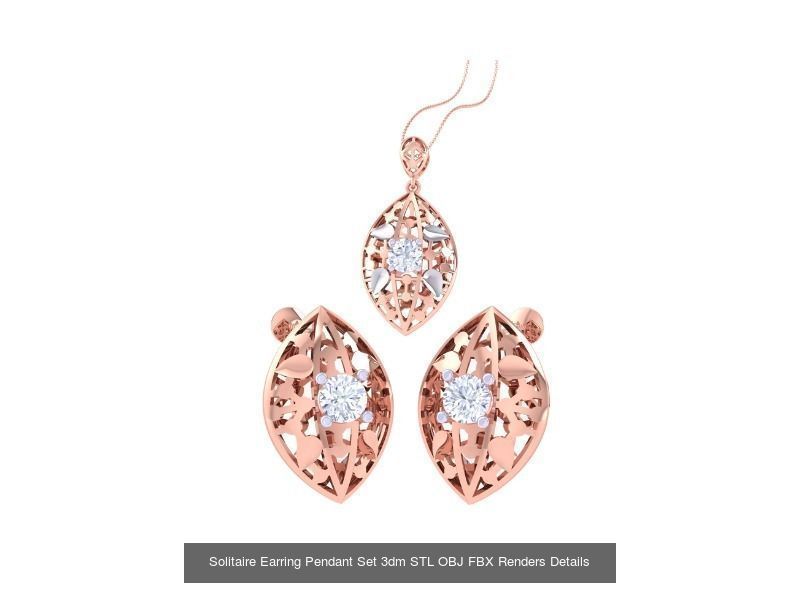 30 Solitaire Earring Pendant Set 3dm STL OBJ Details Collection _15