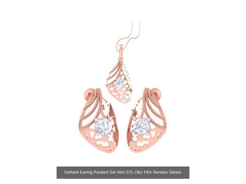 30 Solitaire Earring Pendant Set 3dm STL OBJ Details Collection _7