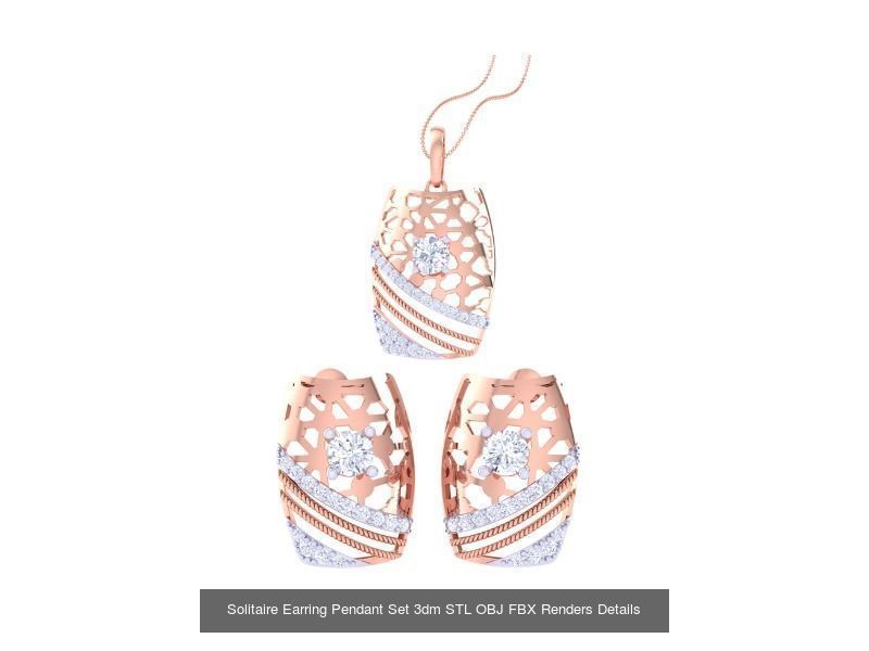 30 Solitaire Earring Pendant Set 3dm STL OBJ Details Collection _5