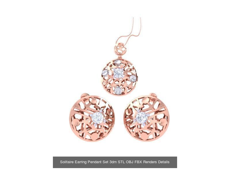 30 Solitaire Earring Pendant Set 3dm STL OBJ Details Collection _14