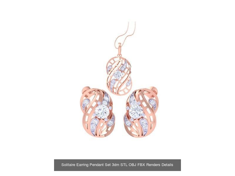 30 Solitaire Earring Pendant Set 3dm STL OBJ Details Collection _11