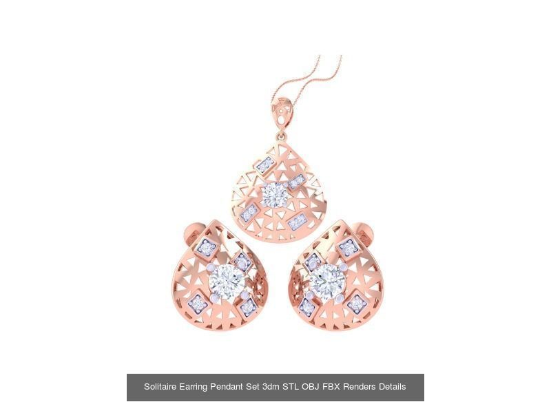 30 Solitaire Earring Pendant Set 3dm STL OBJ Details Collection _10