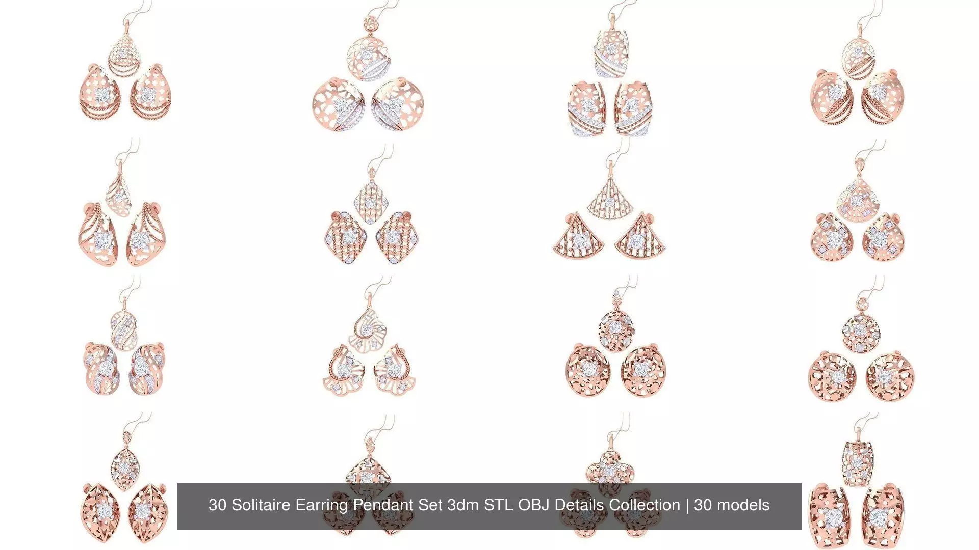 30 Solitaire Earring Pendant Set 3dm STL OBJ Details Collection _0