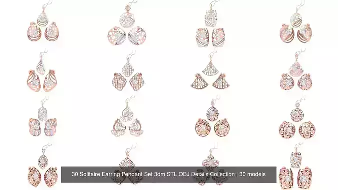 30 Solitaire Earring Pendant Set 3dm STL OBJ Details Collection