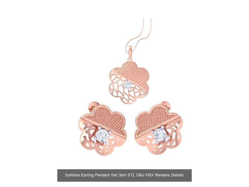 30 Solitaire Earring Pendant Set 3dm STL OBJ Details Collection _26