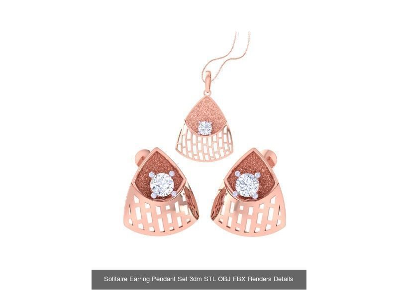 30 Solitaire Earring Pendant Set 3dm STL OBJ Details Collection _29