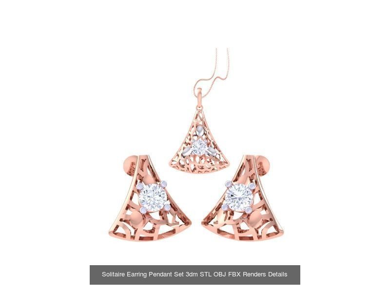 30 Solitaire Earring Pendant Set 3dm STL OBJ Details Collection _20