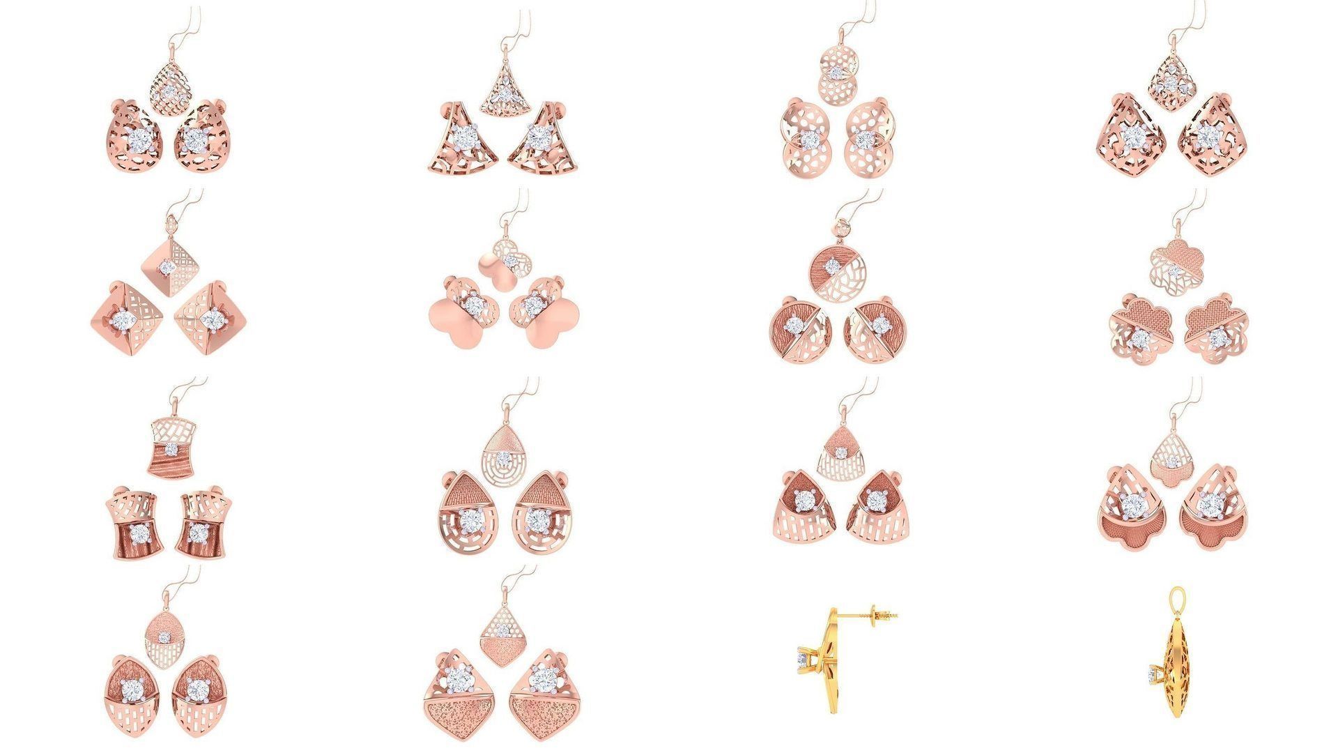 30 Solitaire Earring Pendant Set 3dm STL OBJ Details Collection _1