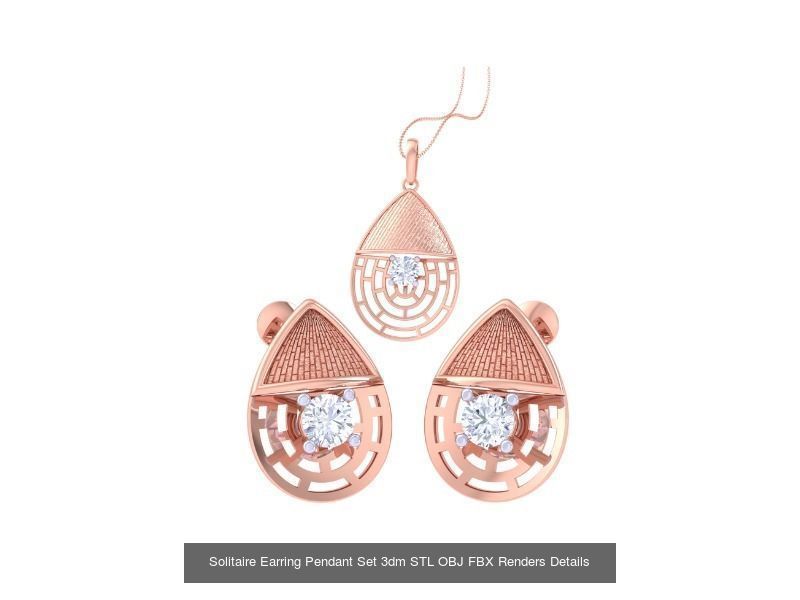30 Solitaire Earring Pendant Set 3dm STL OBJ Details Collection _28