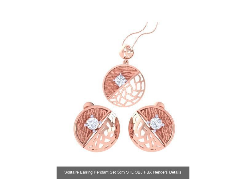 30 Solitaire Earring Pendant Set 3dm STL OBJ Details Collection _25