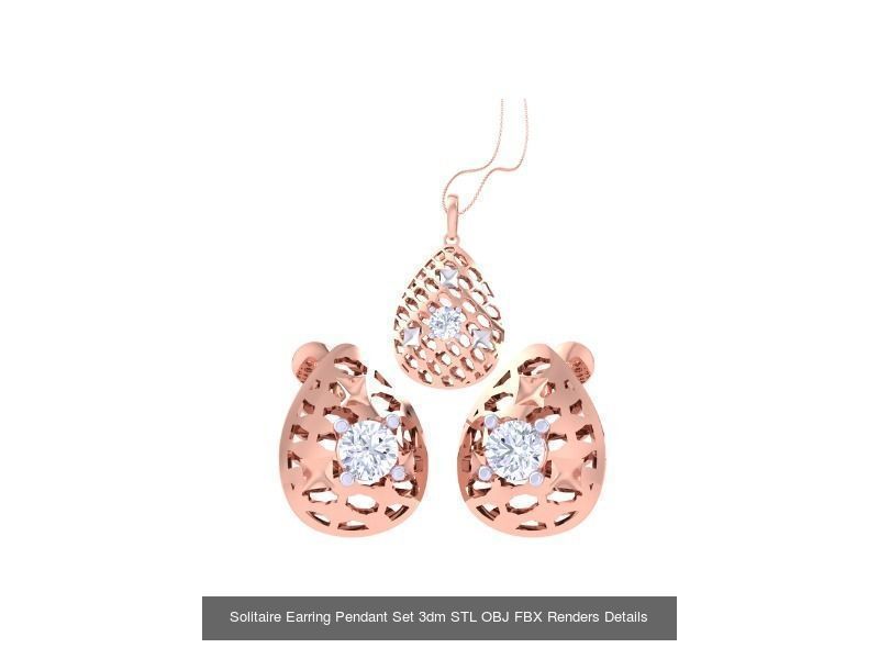 30 Solitaire Earring Pendant Set 3dm STL OBJ Details Collection _19