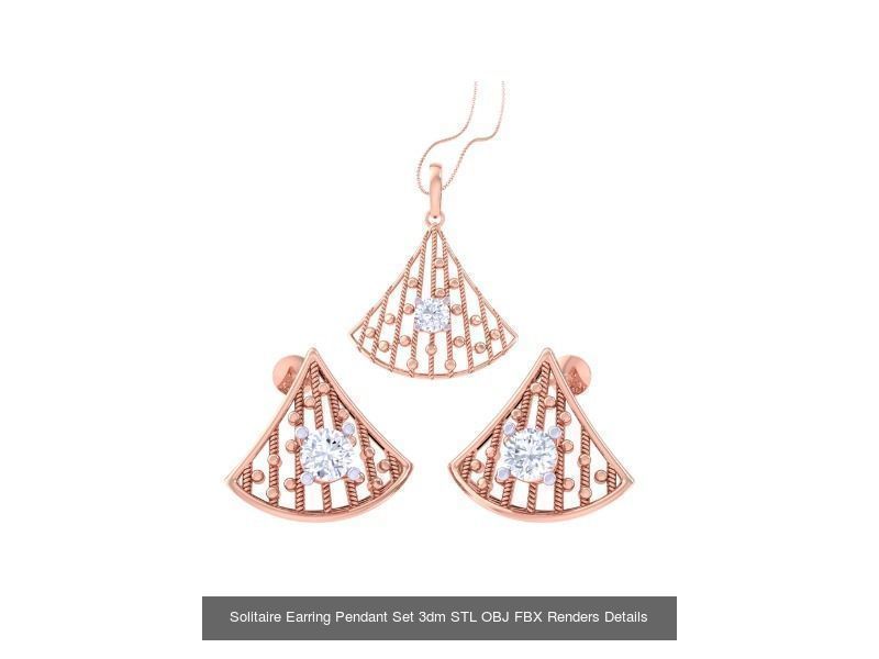 30 Solitaire Earring Pendant Set 3dm STL OBJ Details Collection _9
