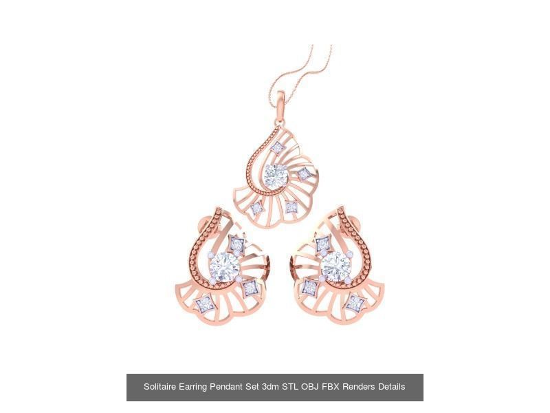 30 Solitaire Earring Pendant Set 3dm STL OBJ Details Collection _12
