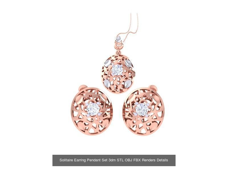 30 Solitaire Earring Pendant Set 3dm STL OBJ Details Collection _13