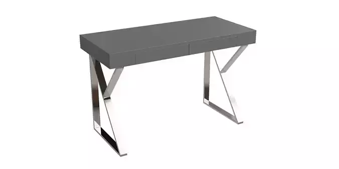 Contemporary Modern Dual Drawer Glossy Stainless Steel Desk