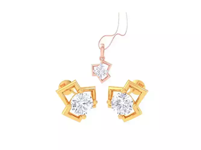 Solitaire Super Light Weight Earring Pendant Set