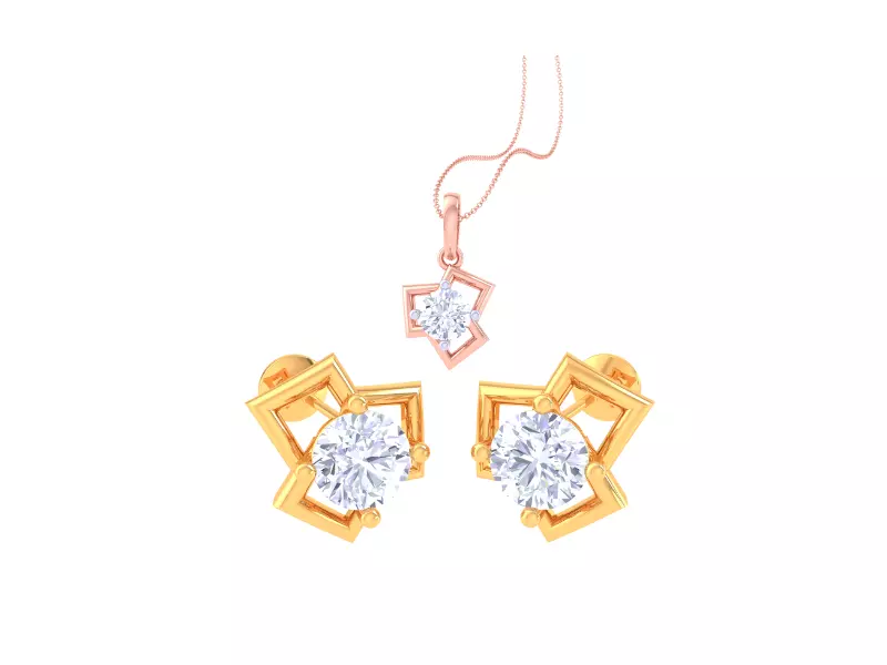 Solitaire Super Light Weight Earring Pendant Set 3D print model_0