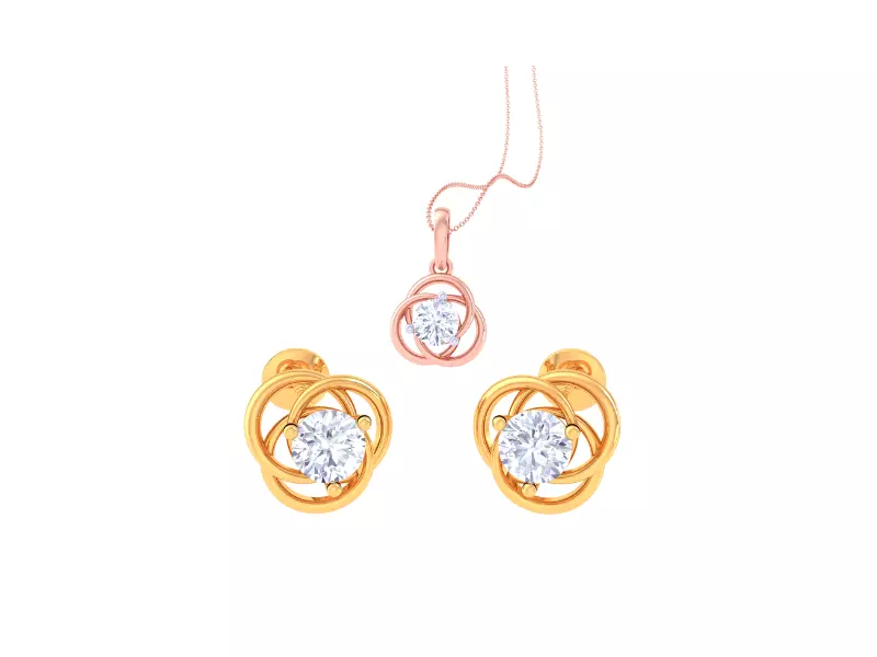 Solitaire Super Light Weight Earring Pendant Set 3D print model_0