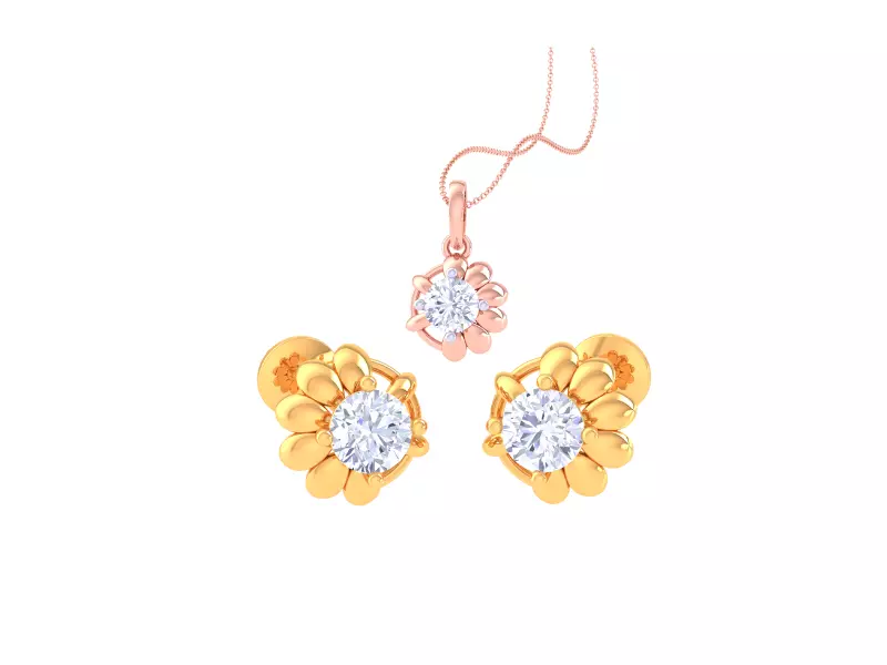 Solitaire Super Light Weight Earring Pendant Set 3D print model_0