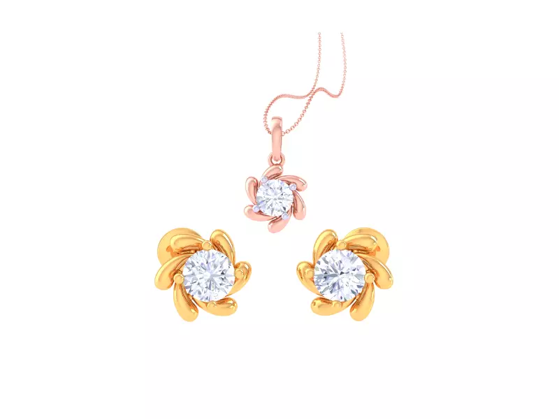Solitaire Super Light Weight Earring Pendant Set 3D print model_0