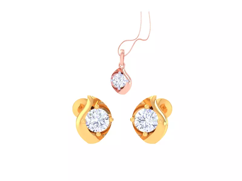 Solitaire Super Light Weight Earring Pendant Set 3D print model_0