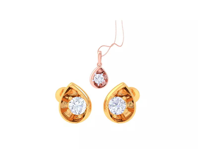 Solitaire Super Light Weight Earring Pendant Set 3D print model_0