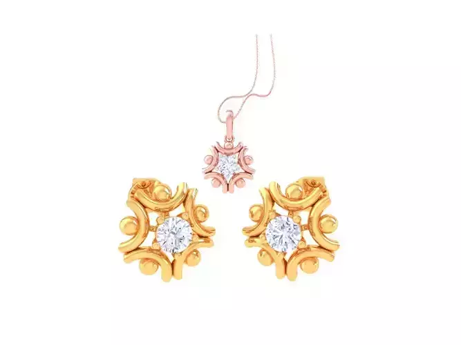 Solitaire Super Light Weight Earring Pendant Set