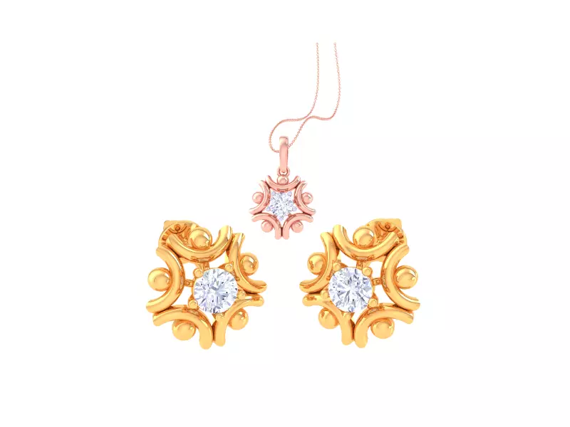 Solitaire Super Light Weight Earring Pendant Set 3D print model_0