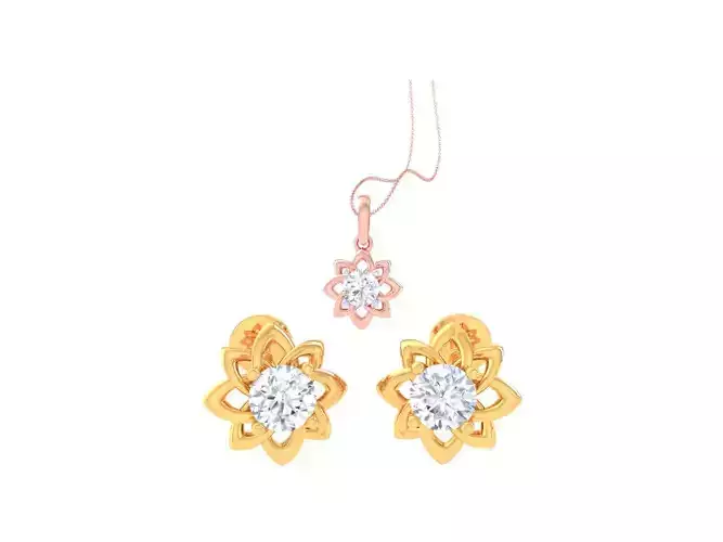 Solitaire Super Light Weight Earring Pendant Set 3D print model