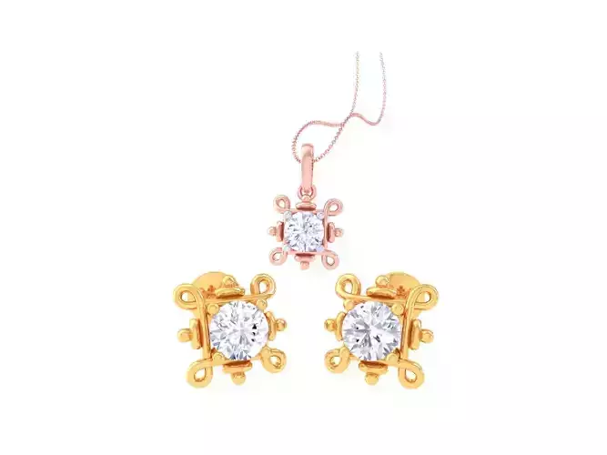 Solitaire Super Light Weight Earring Pendant Set 3D print model