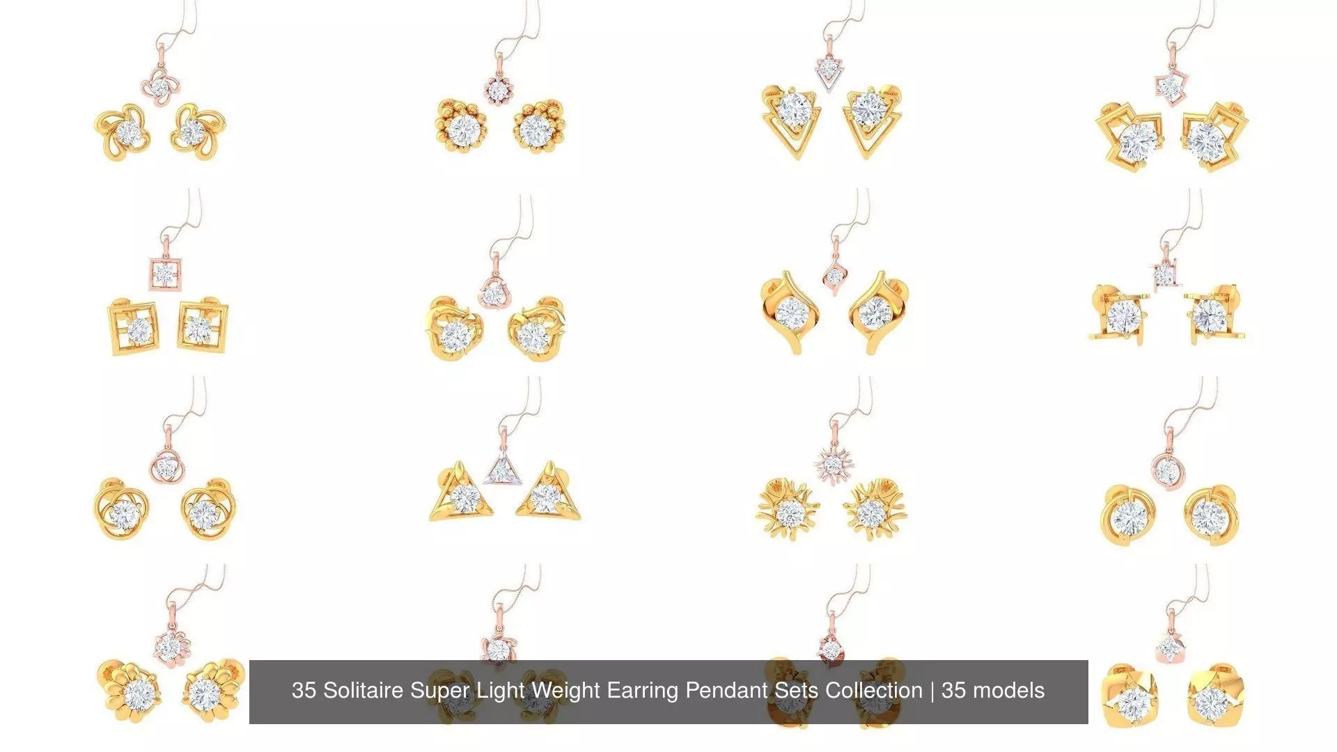 35 Solitaire Super Light Weight Earring Pendant Sets Collection _0