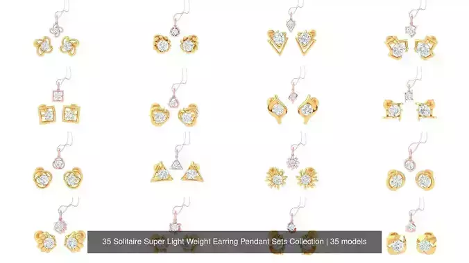 35 Solitaire Super Light Weight Earring Pendant Sets Collection 