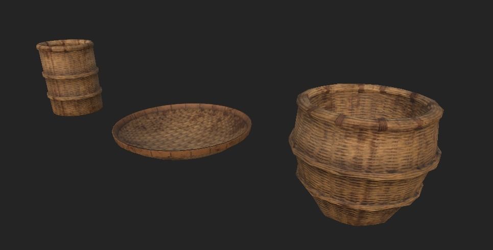 old-fashioned table furnitures and bowl PBR 4K GameReady Low-poly 3D model_7