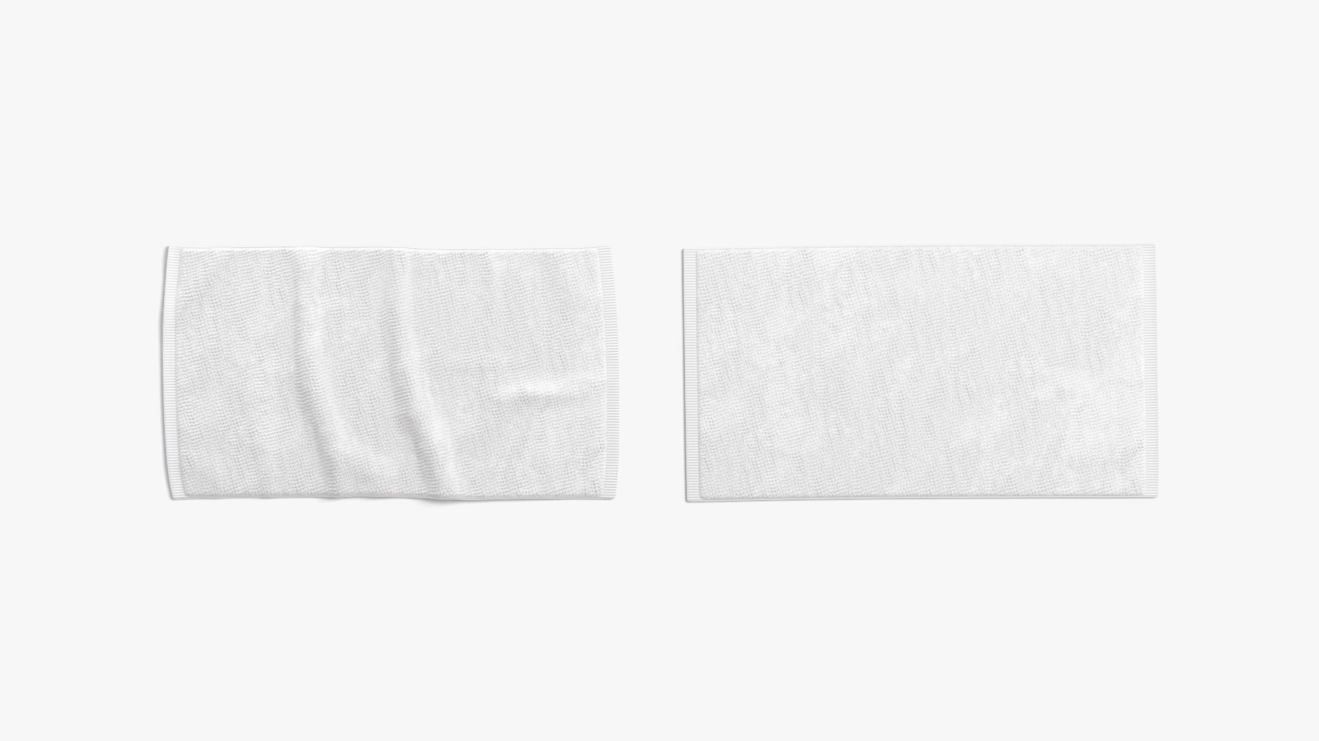 White Small Bath Towel Set - flat crumpled shower beach towels Low-poly 3D model_1