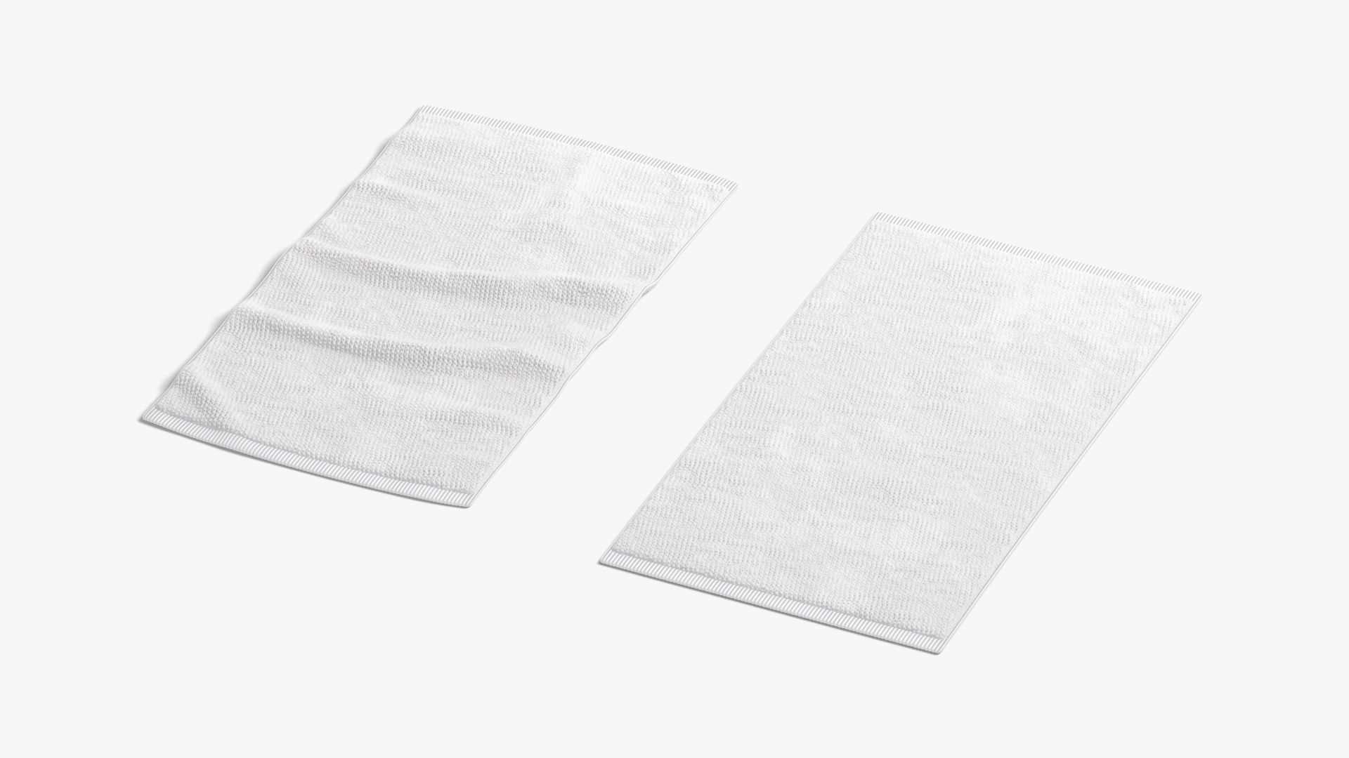 White Small Bath Towel Set - flat crumpled shower beach towels Low-poly 3D model_4